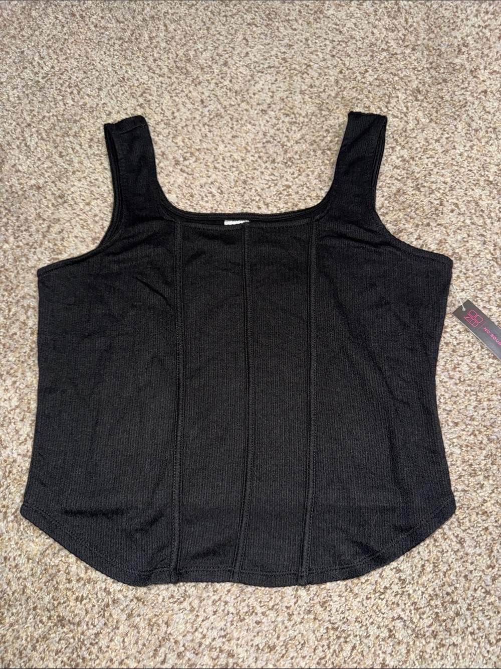 No Boundaries Black Ribbed Square-Neck Tank